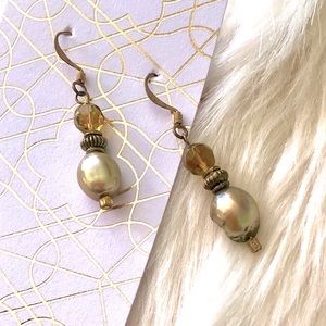 Mini Golden Taupe Pearl Dangly Earrings!!